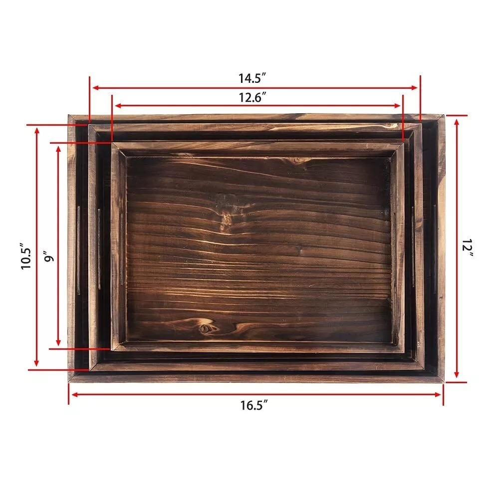 Set of 3 Rustic Wooden Serving Trays Distressed Farmhouse Kitchen Decor